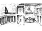A reconstruction of Capernaum`s ancient synagogue. A view of the interior which measured 26 1/2 by 20 yards. The colonnaded court was on the east side.